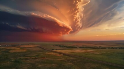 Thunderclouds over a large field in Alabama, USA. Beautiful natural background