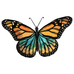 monarch butterfly with blues silver green - obrazy, fototapety, plakaty