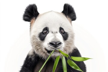 Fototapeta premium Cute panda eats leaves