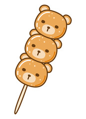 Dango bears animal shaped dumplings - cute cartoon illustration of traditional japanese sweets isolated on white background