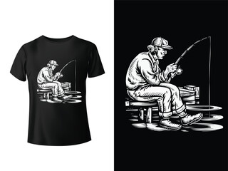 Fishing T-Shirt Design, Fish, Rod, Fishing Hock, Fish Design Vintage design with rove trailer, camping tent, fish rod