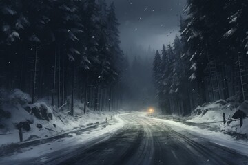Winding Snow road mountains. Season landscape. Generate Ai - Powered by Adobe
