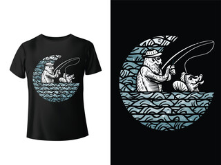 Fishing T-Shirt Design, Fish, Rod, Fishing Hock, Fish Design Vintage design with rove trailer, camping tent, fish rod