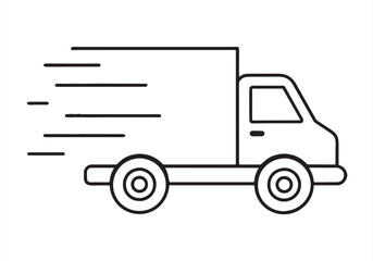 Fast moving shipping delivery truck line art vector icon for transportation apps and websites. Express delivery truck icon. Fast shipping truck. Free delivery 24 hours. Vector illustration.