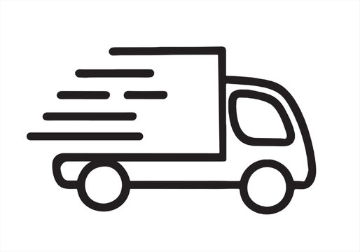 recommend clip art: Fast moving shipping delivery truck line art vector icon for transportation apps and websites. Express delivery truck icon. Fast shipping truck. Free delivery 24 hours. Vector illustration.