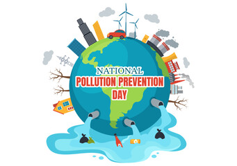 National Pollution Prevention Day Vector Illustration series Globe and Factory Environmental