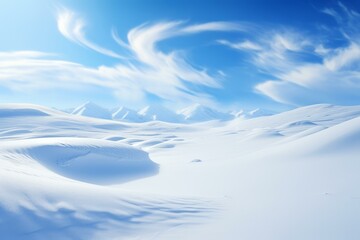 Serene Snowfield blue sky. Nature season. Generate Ai