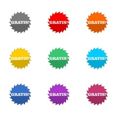 Gratis sign  icon isolated on white background. Set icons colorful