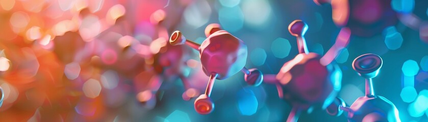 Pharmaceutical chemistry, vibrant molecular structures and laboratory tools in detail, space for text,high resolutio - obrazy, fototapety, plakaty