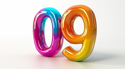 3d render of a number of 09 on white background