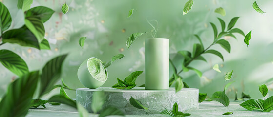 A green background with a candle and a lime on it