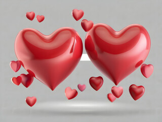 Red hearts and white heart, 3d floating valentines love heart on white background.