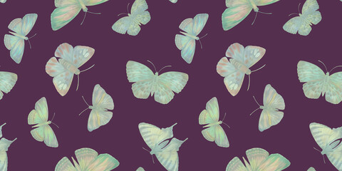watercolor pattern of flying butterflies, for wallpaper, wrapping paper and packaging, seamless pattern, abstract background for design