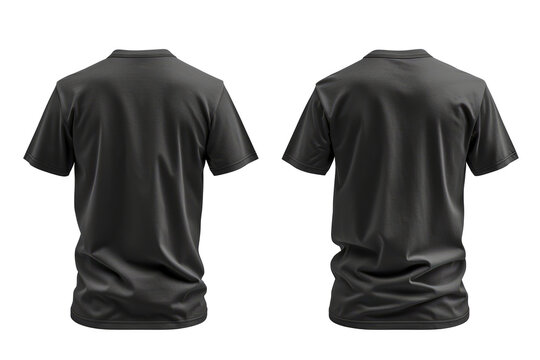 Men's black blank T-shirt mockup isolated on transparent background With clipping path. cut out. 3d render