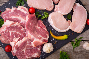 Steak from raw pork neck