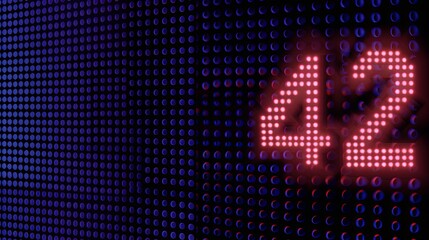Digital LED Display with the Number 42 Illuminated in Red - obrazy, fototapety, plakaty