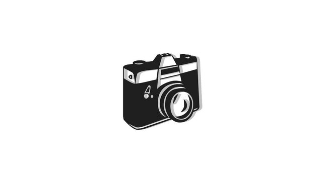 3d camera logo icon loopable rotated black color animation white background