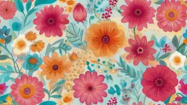 flowers painted with watercolor paint, top view, flower background