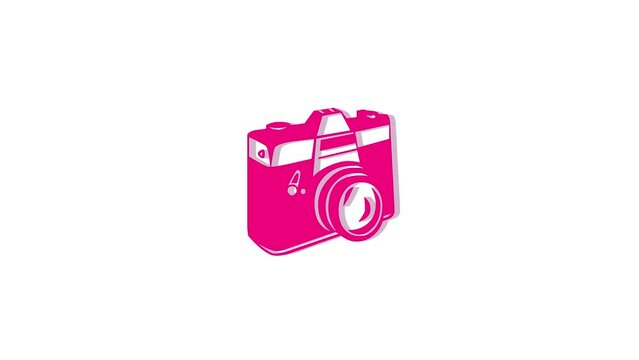 3d camera logo icon loopable rotated pink color animation white background