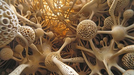 Complex 3D Printed Network Resembling Organic Microstructures in Golden Light