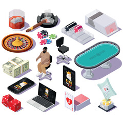 a set of casino and poker games. Isometric illustrations