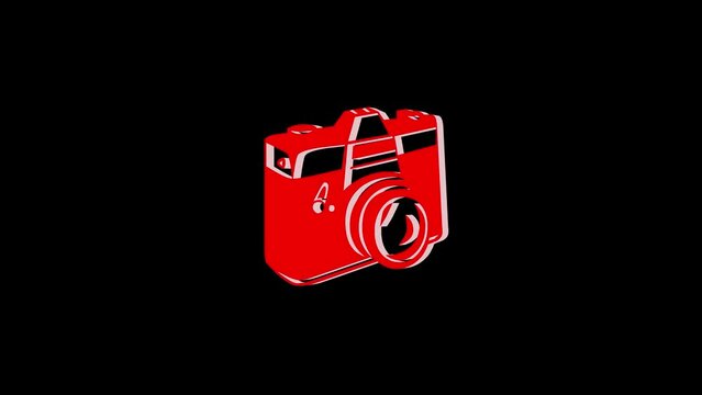 3d camera logo icon loopable rotated red color animation black background