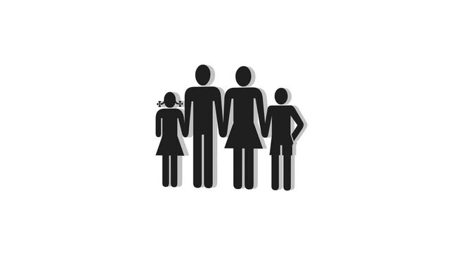 3d family logo icon loopable rotated black color animation white background