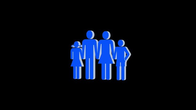 3d family logo icon loopable rotated blue color animation black background