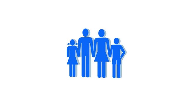 3d family logo icon loopable rotated blue color animation white background