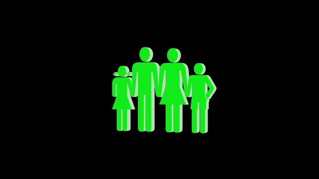 3d family logo icon loopable rotated green color animation black background