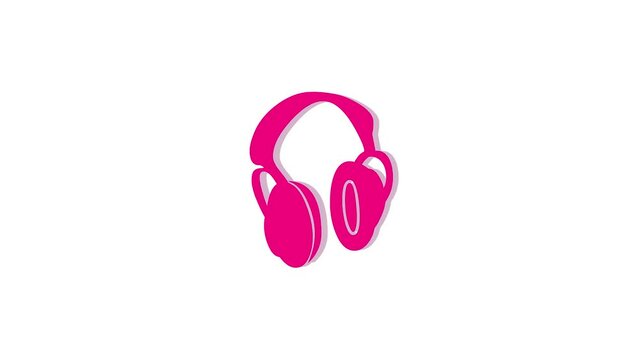 3d headphone logo icon loopable rotated pink color animation white background