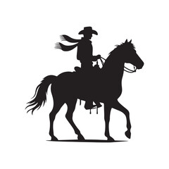 Frontier Legends: Cowboy Vector Silhouette Capturing the Grit, Freedom, and Spirit of Cowboy Culture, Minimalist cowboy black illustration