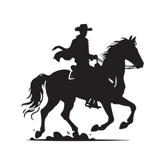 Frontier Legends: Cowboy Vector Silhouette Capturing the Grit, Freedom, and Spirit of Cowboy Culture, Minimalist cowboy black illustration