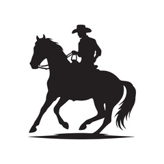 Frontier Legends: Cowboy Vector Silhouette Capturing the Grit, Freedom, and Spirit of Cowboy Culture, Minimalist cowboy black illustration