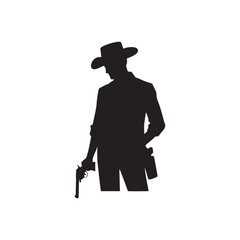 Frontier Legends: Cowboy Vector Silhouette Capturing the Grit, Freedom, and Spirit of Cowboy Culture, Minimalist cowboy black illustration