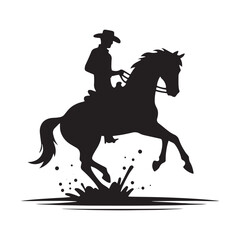 Naklejka premium Frontier Legends: Cowboy Vector Silhouette Capturing the Grit, Freedom, and Spirit of Cowboy Culture, Minimalist cowboy black illustration