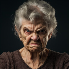 Angry belligerent senior woman looking at the camera  - obrazy, fototapety, plakaty