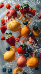 Fresh Fruit Assortment Splashing in Water