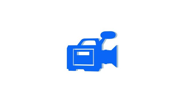 3d video camera logo icon loopable rotated blue color animation white background