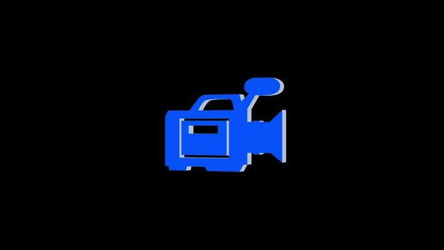 3d video camera logo icon loopable rotated blue color animation black background