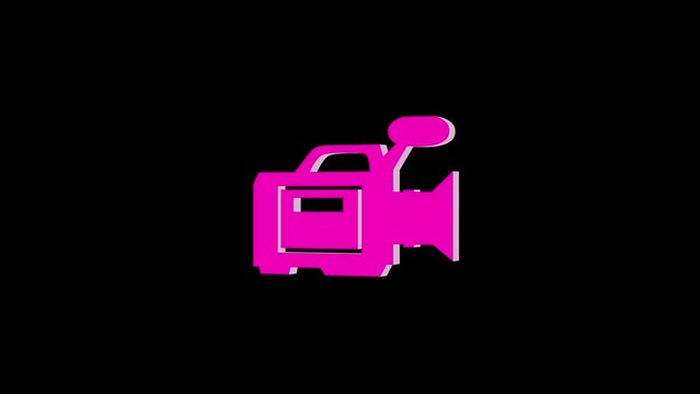 3d video camera logo icon loopable rotated pink color animation black background