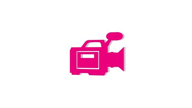 3d video camera logo icon loopable rotated pink color animation white background