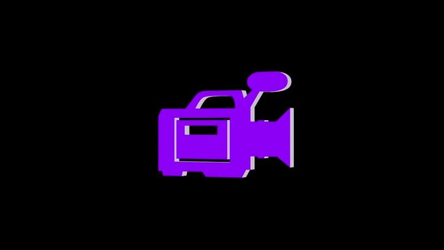 3d video camera logo icon loopable rotated purple color animation black background