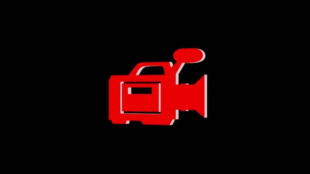 3d video camera logo icon loopable rotated red color animation black background