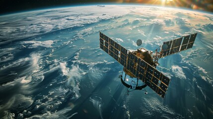 Satellites enabling internet in the sky, global connectivity, advanced, orbiting. - obrazy, fototapety, plakaty
