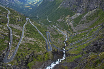 Panoramic view of the road Trollstigen, More og Romsdal county, Norway, Europe
