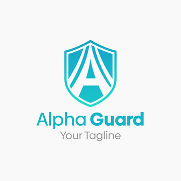 Alpha Guard Logo Design Template: Merging Letter A With Shield Symbol. This modern alphabet-inspired logotype is perfect for Technology, Business, Organizations, Personal Branding, and more.