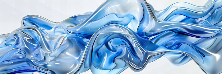 Silken Elegance, Textured Waves in Luminous Blue, Soft and Shiny Fabric in Abstract Design