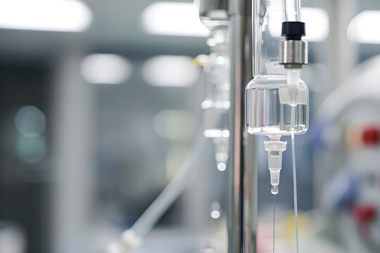 IV Infusion Equipment in a Medical Environment Demonstrating Patient Care