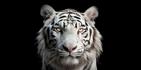 Portrait of a white tiger isolated on black background